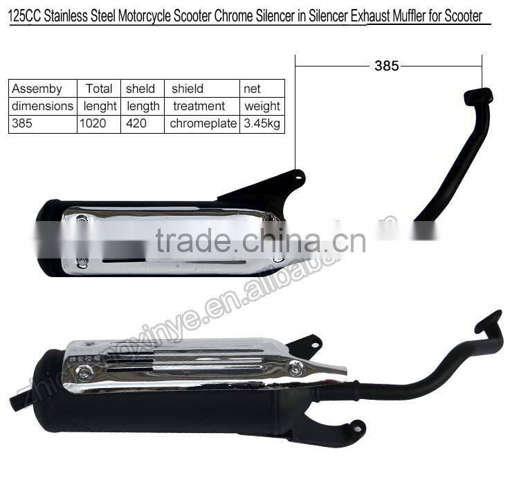 125CC Stainless Steel Motorcycle Scooter Chrome Silencer in Silencer Exhaust Muffler for Scooter
