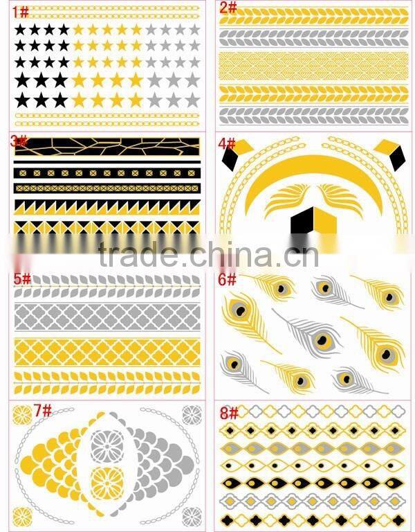 New Necklace Bracelets Tattoo Metal Silver Golden Temporary Tattoos Sticker For Adults