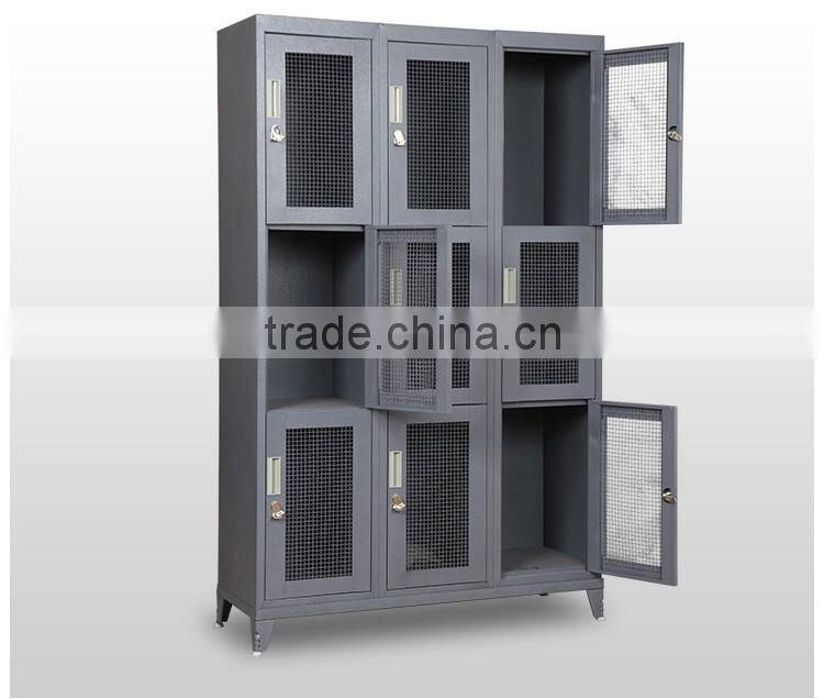 high quality staff and worker clothes metal mesh 9 doors locker with feet