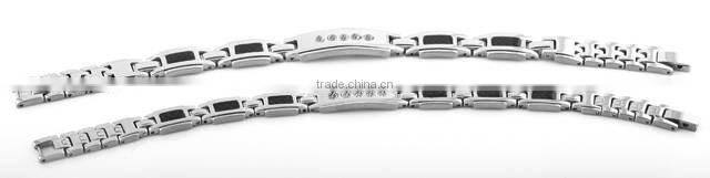 Cubic Zirconia Setting Magnet Titanium Bracelets for Couples, Stainless Steel pain relief sports bracelet