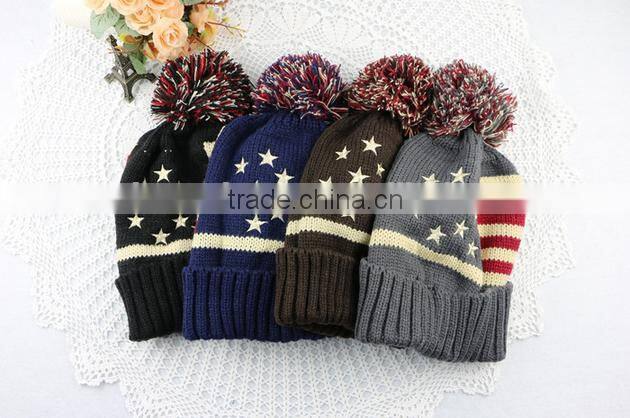 Winter Ski Beanies Knit Hats with Pom Pom for Lady