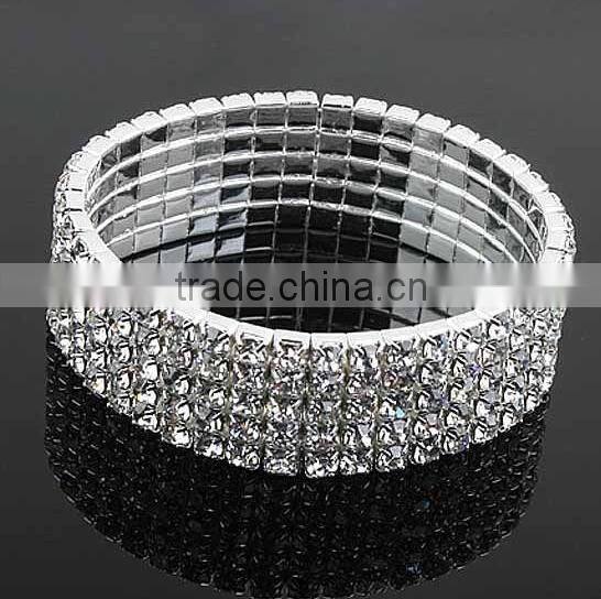 promotional 4 rows clear stretch rhinestone crystals bridal bracelet