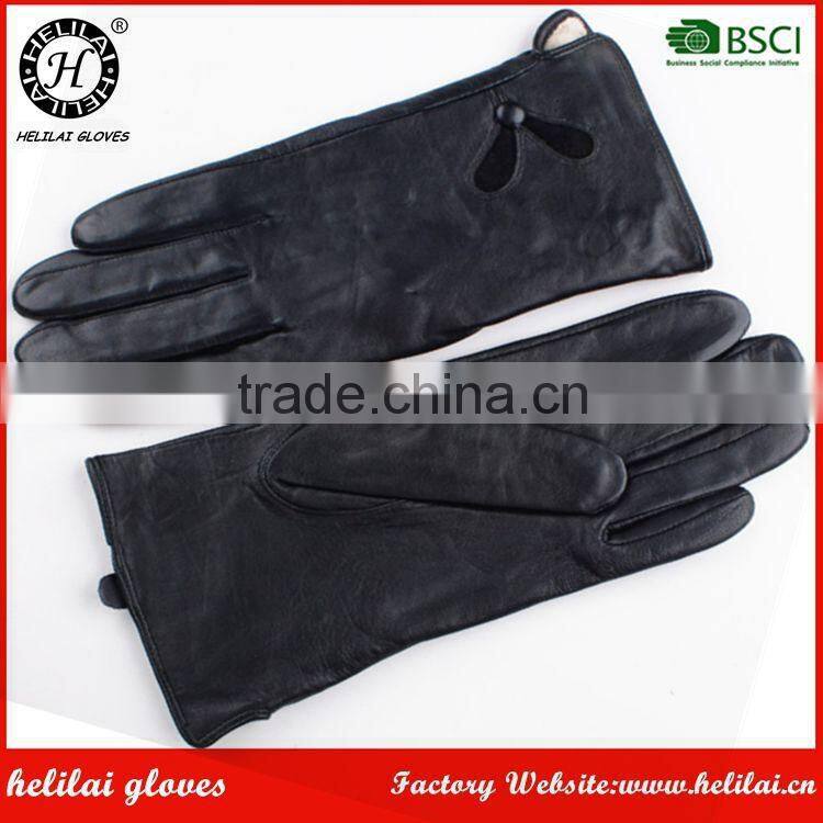 Factory Customized Fashion Ladies Black Leather Gloves in Winter