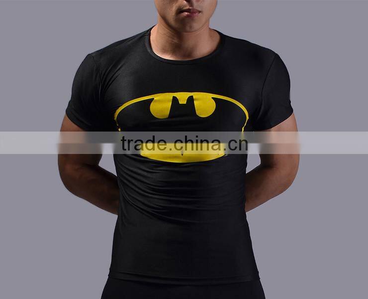 Summer style men marvel superhero/bat-man compression t shirt superman gym men fitness sport workout crossfit clothes shirt