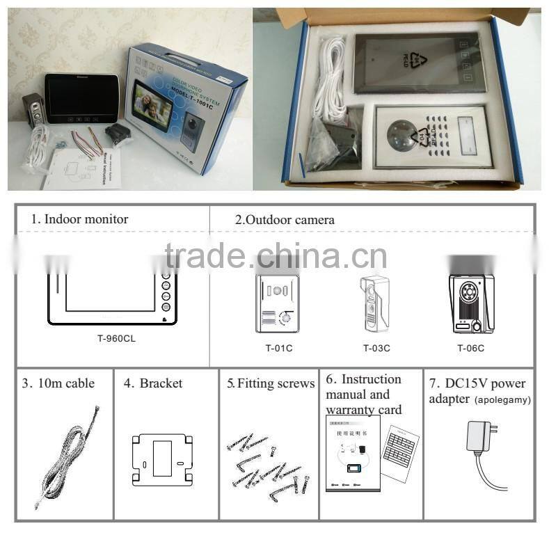 10 inch high resolution door bell type video door phone intercom system with photo memory & video talking function