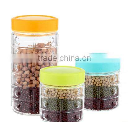 Clear glass food storage jars with plastic lid