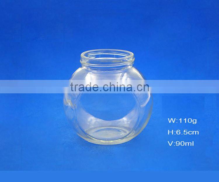 90ml wholesale mini ecofriendly flat drum shape clear glass jar for candy