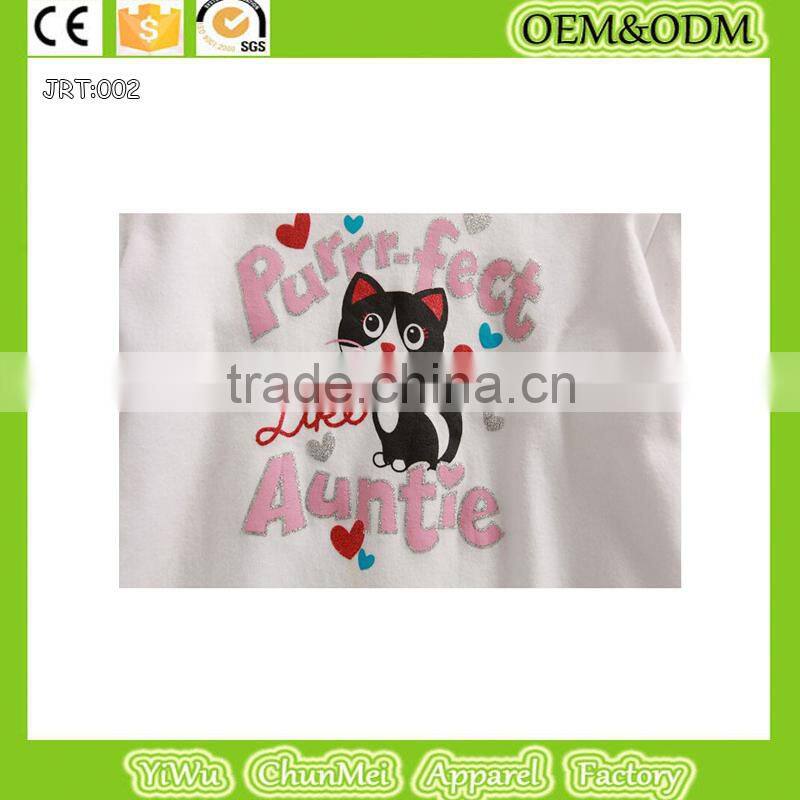 2015 new cartoon 100%cotton t-shirt lovely cat t shirt Winter children's T-shirt white long sleeve tee kid printed t shirt