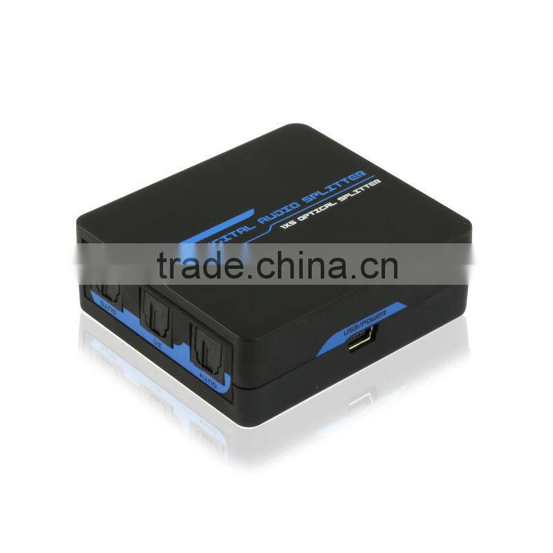 Retailer Toslink Optical 1 to 5 Audio Splitter Support Signal Retiming With USB Power Cable