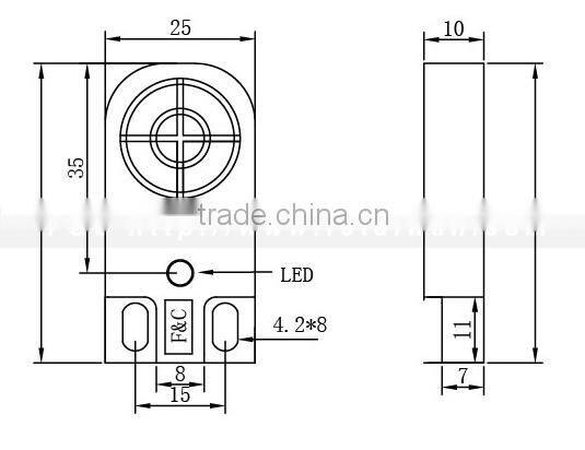 F3N series 25*25mm Top Sensing And Front Sensing Inductive Proximity Sensor, Long Sensing Range Proximity Sensor