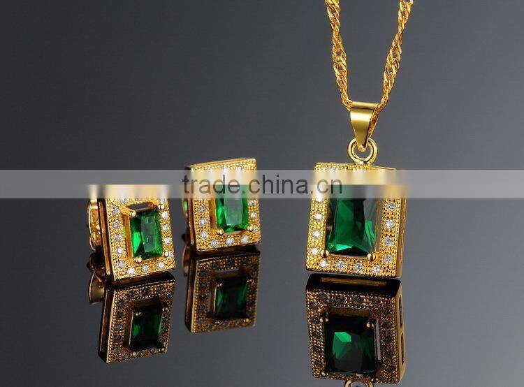 KSTONE 2015 new design 18K gold plated square green big AAA+ cubic zirconia diamond stud earrings for women