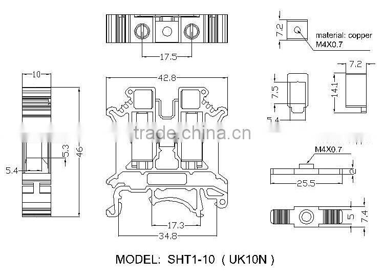 UK serial terminal blocks 1.5mm 2.5mm 4mm 6mm UK10N