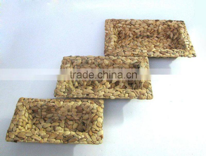 Natural Water Hyacinth Shallow Decoration Basket Set of three