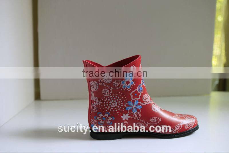 sexy red ankle female floral rubber rain boots
