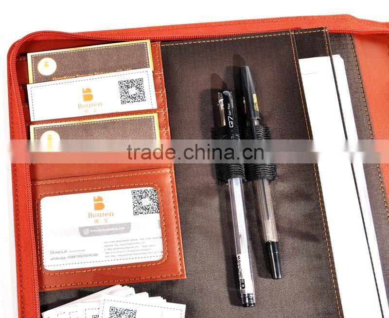 high quality vintage PU leather portfolio with tote / 3 metal ring binder folder