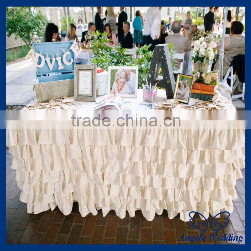 SK001C New 2015 elegant polyester ruffled steps in bridal grey table skirts