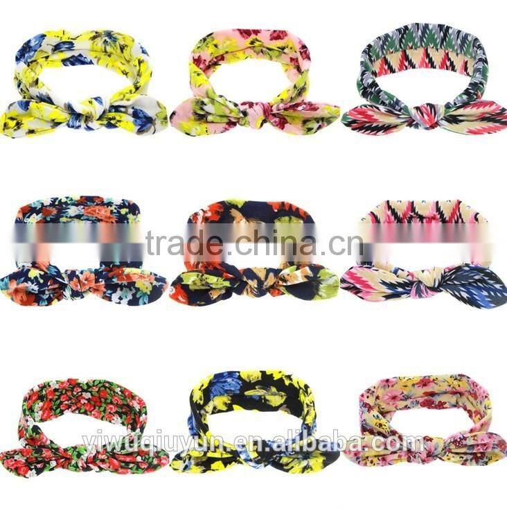 Baby Bohemia Elastic Stamp Bow Hairband Print Flower Bowknot Headband Turban Rabbit Knot Headdress Hair Accessories