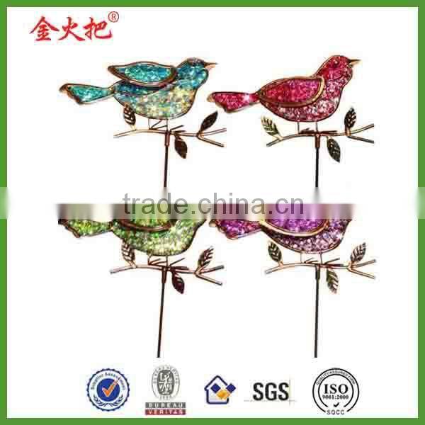 Wholesale colorful Metal bird stake with deco garden for sale