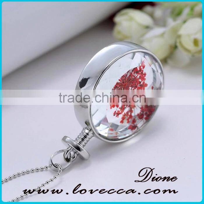 Silver ROUND pendant necklace with flower design wholesale fashionable jewelry