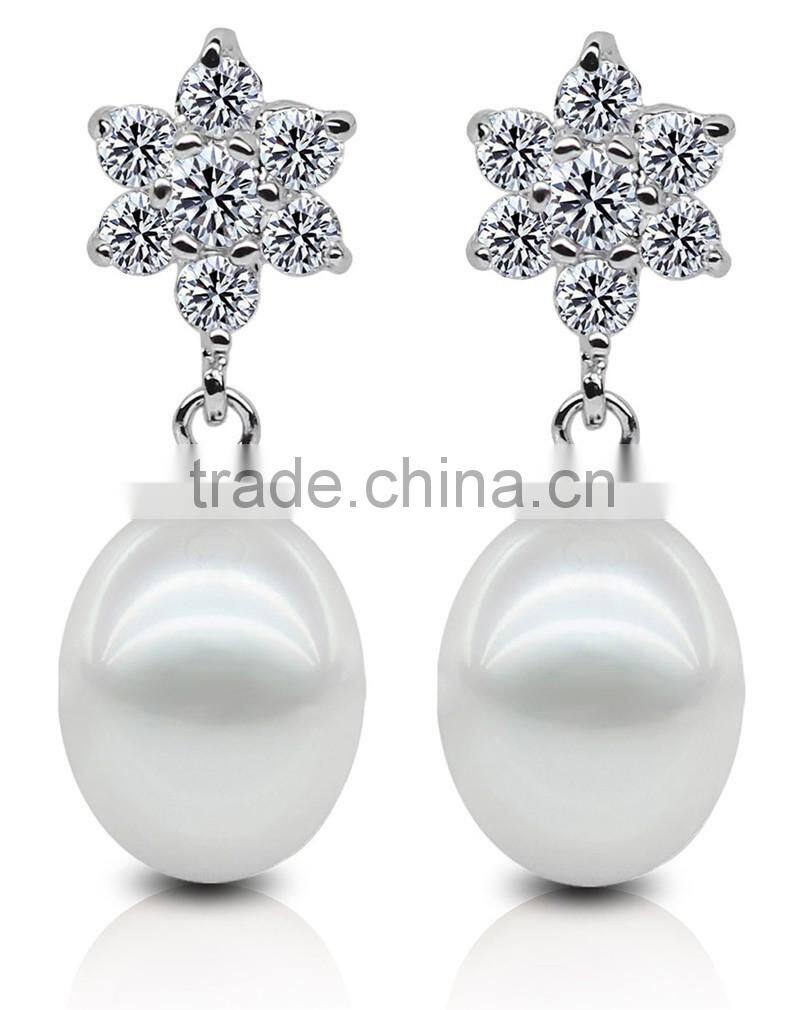 2016 fashion 7.5-8.5mm white cheap drop freshwater jewel women pearl earring 925