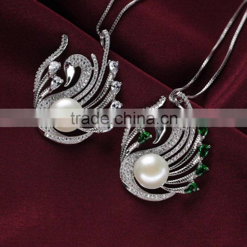10-11mm elegant beautiful swan shaped real freshwater pearl pendant with silver
