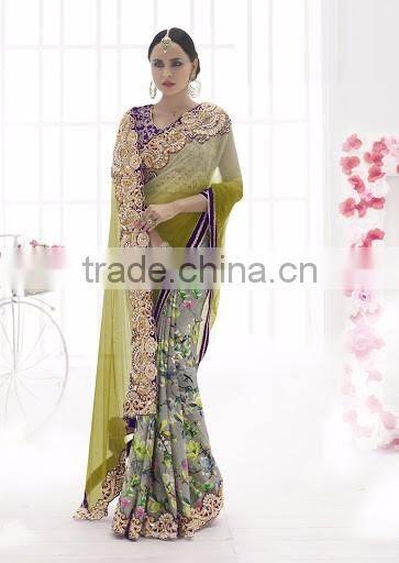 Green Net Lehenga Saree