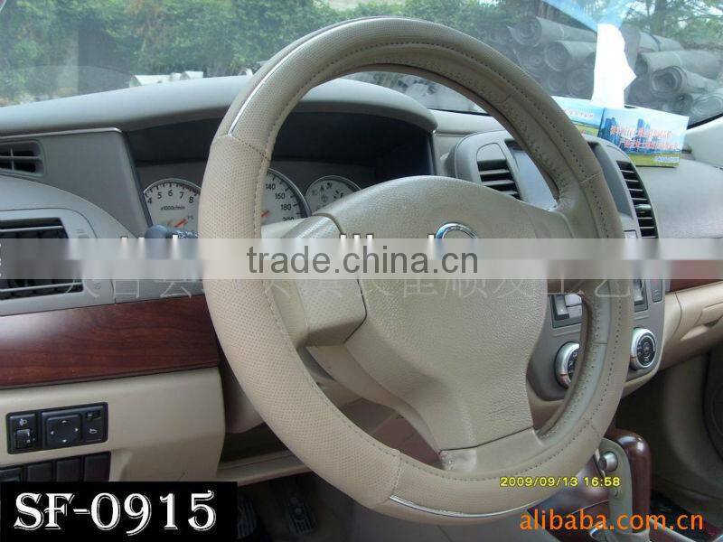 Hot sale siver lines geniune leather car steering wheel covers for super market