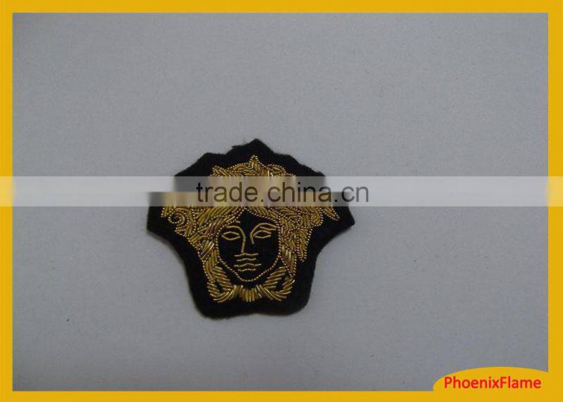 High quality indian metallic thread badge pin embroidery patch for police unifroms