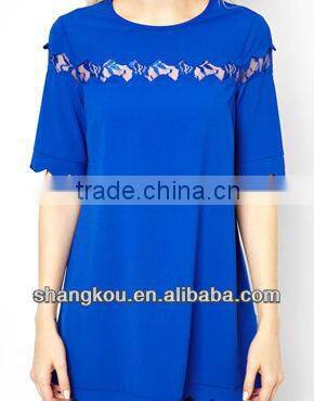 2013 high fashion design women summer chiffon top scalloped top lace insert top shkz74