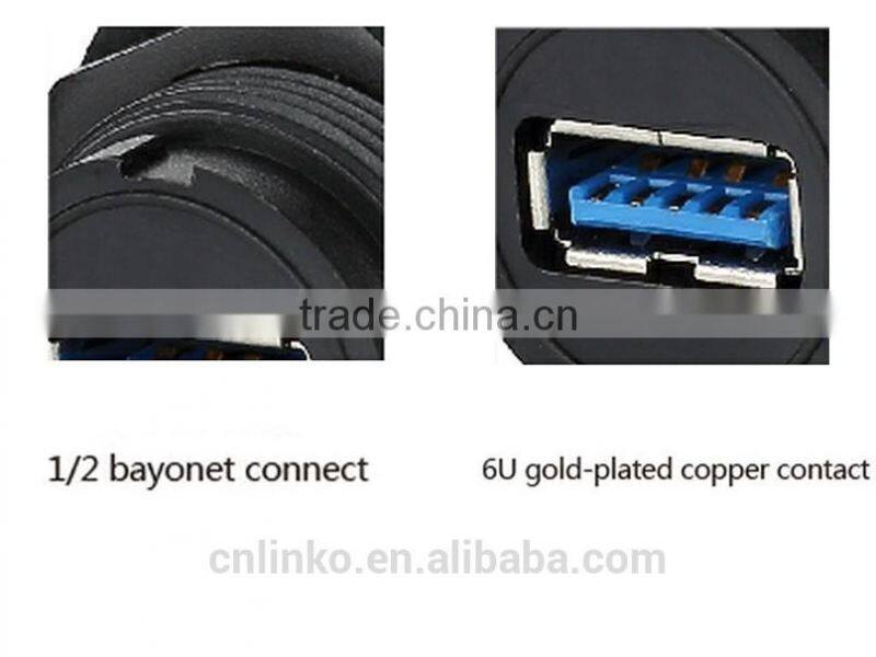 USB connector panel mount female socket with cable