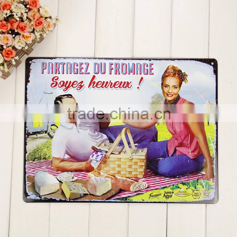 Advertising decorative embossed metal tin plate sign