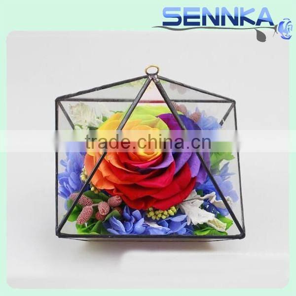 2016 Natural Preserved Fresh Flower in Hot Design High Transparency Pyrex Glass Dome with Base