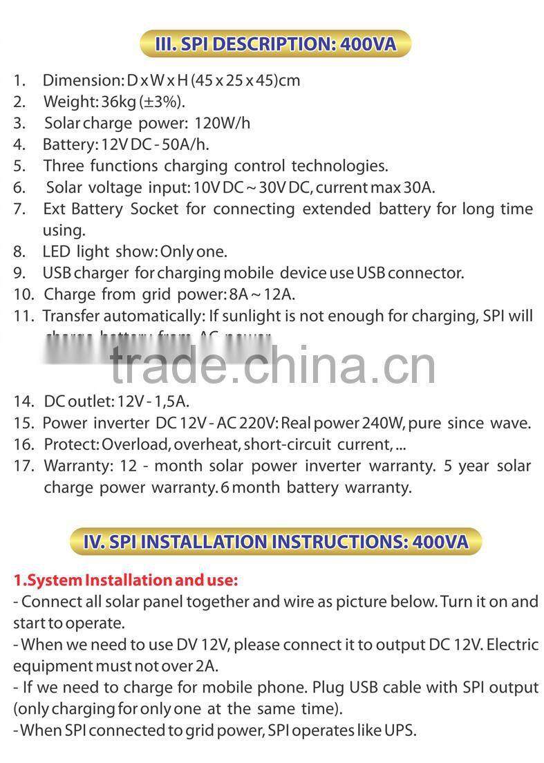 Pure Sine Wave Solar Power/Energy Inverter/ Panel SPI-1000x
