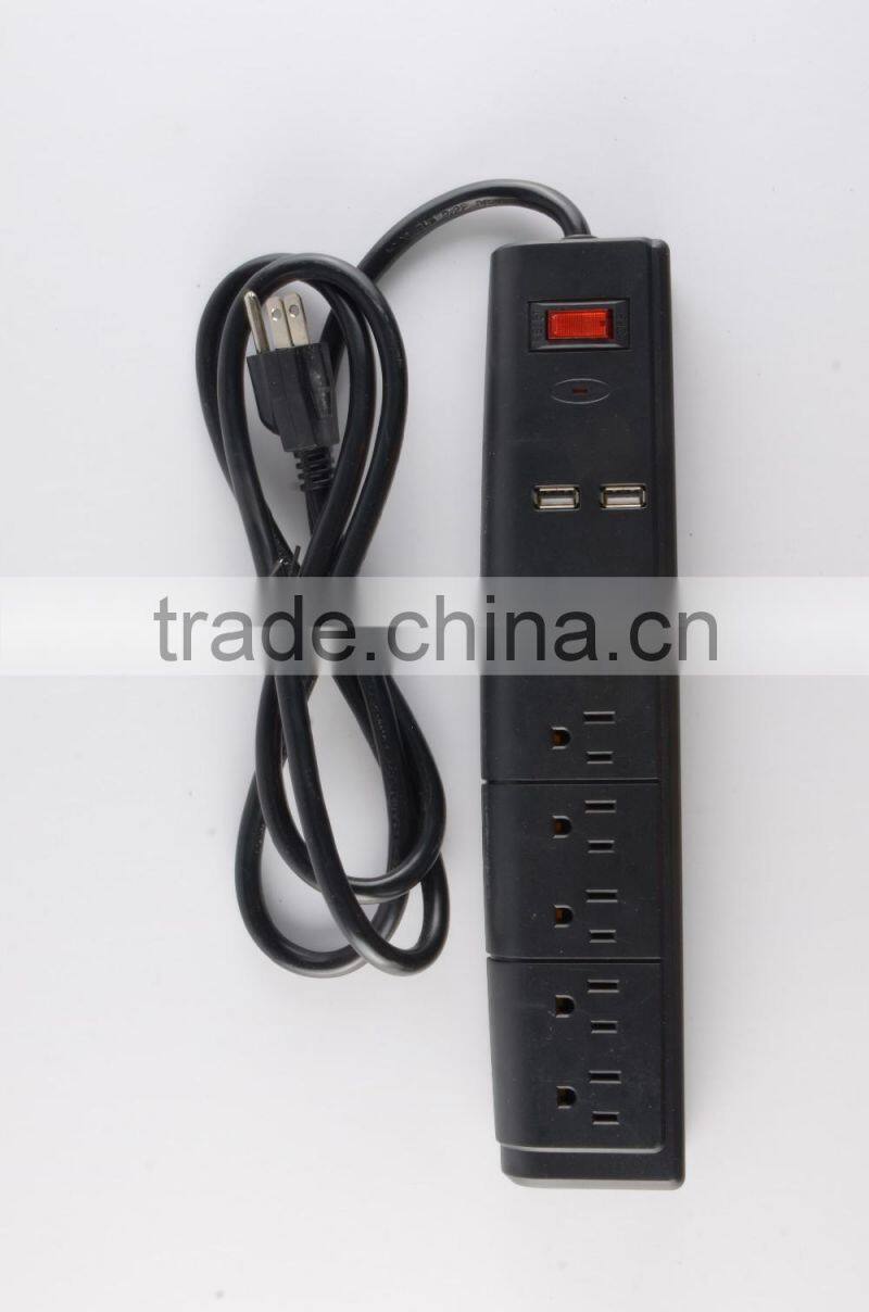 H30147 ETL/CETL Surge Protector 6 Outlet Power Strip with 2 USB Charging Ports Heavy Duty 15 AMP