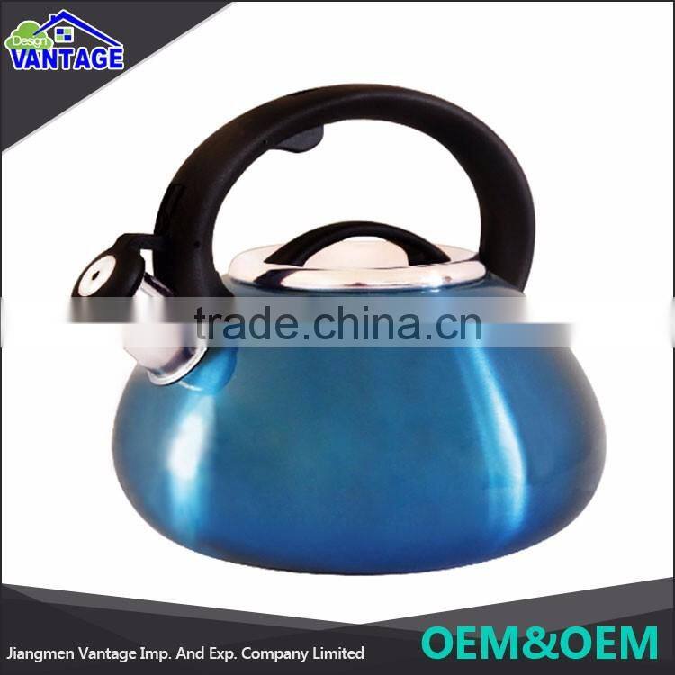 High quality stainless steel color coating silicone handle whistling tea kettle 4L