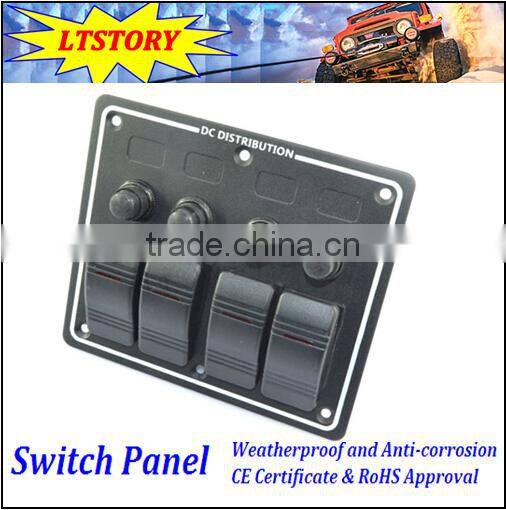 4 Gang Aluminium LED Waterproof Rocker Switch Panel Circuit Breaker