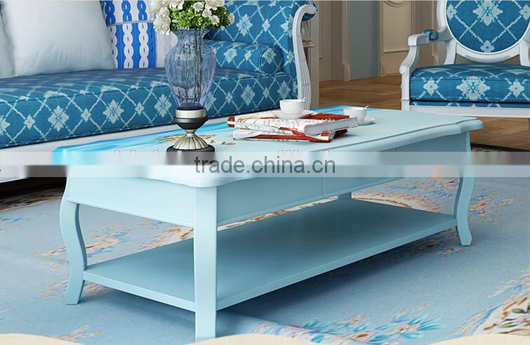 Mediterranean Style Coffee Table, Sailing Boat Handpainting Tea Table, Pastoral Solid Wood Living Room Coffee Table (BF01-X1157)