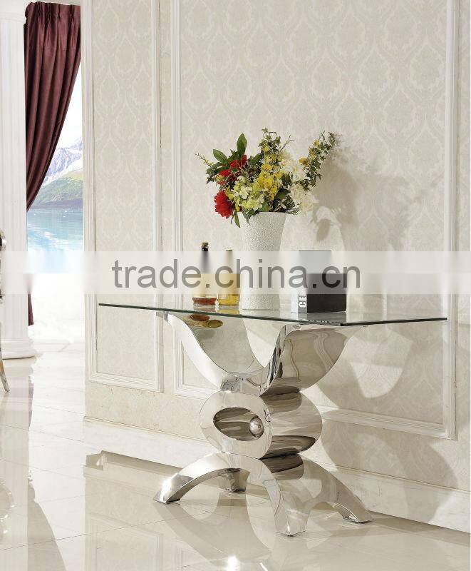 Cheap Tempered Glass Top Stainless Steel Base Console Table Modern F346