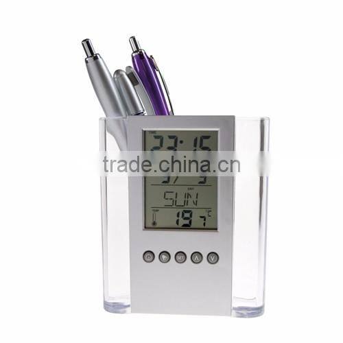 plastic table clock PVC penholder with multifunction display