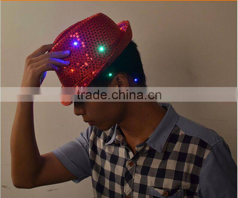 Hot-selling Factory Cheap Christmas Events Party Supplies LED Flashlight Colorful Hat Luminous Jazz Hat Sequin LED Hat