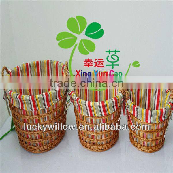 colored round large willow laundry basket 3 pcs with beautiful lining&handles