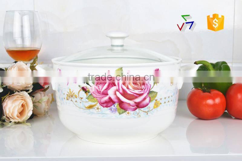 8" porcelain microwave round pot with glass lid