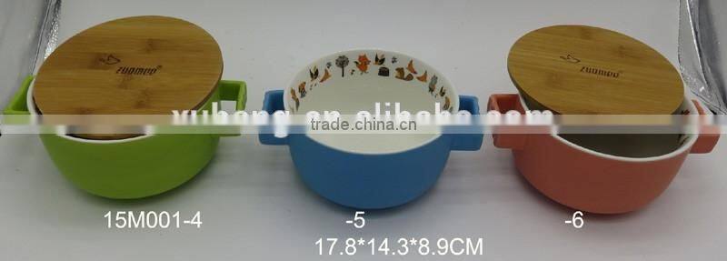 New Product Fashion Creative Double Handle Ceramic Noodle Bowl rice bowl with lids