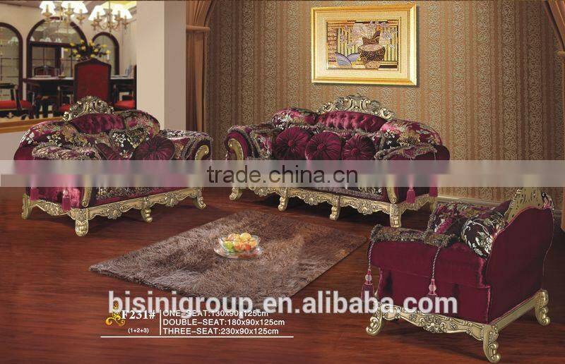 BISINI Luxury Neo-classic Living Room Sofa Set, Antique Solid Wood Gold-foil Sofa Set