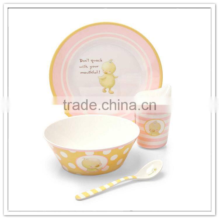 Children safety melamine meal sets, chicken baby made in china dinner set