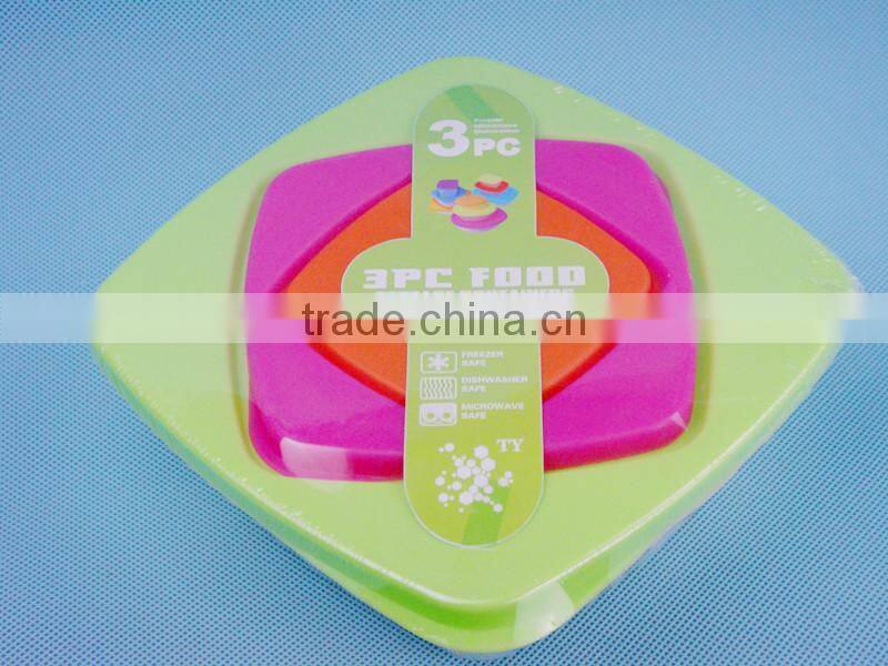3PC Plastic color square fresh bowl/food container