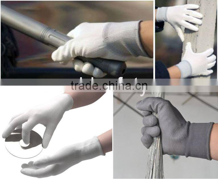 Yellow PU Gloves With Knit Wrist White PU coated Glove