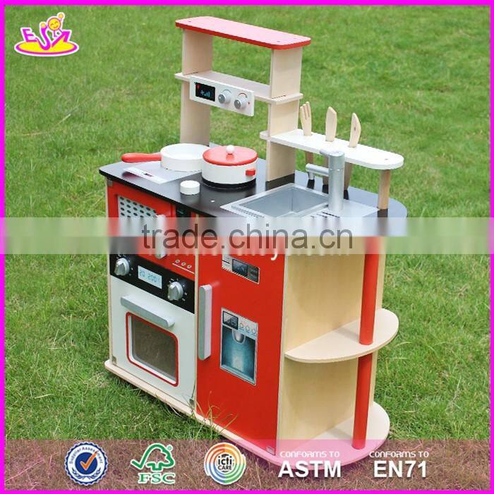 2017 New design red kids pretend play wooden kitchen toy W10C211