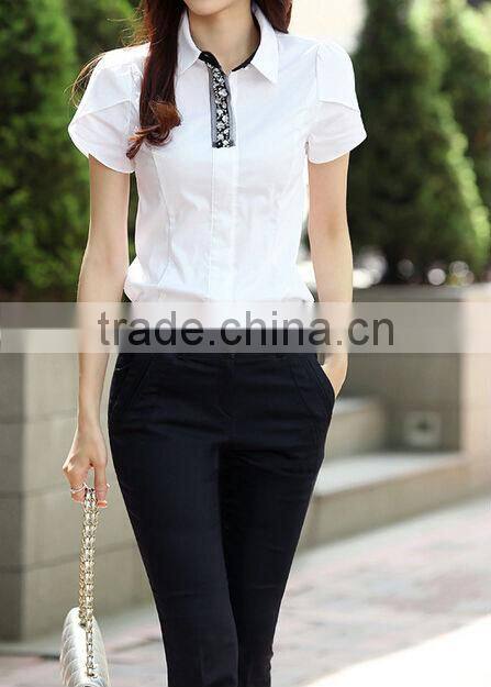 New fashion Polo collar petal sleeve lady shirt