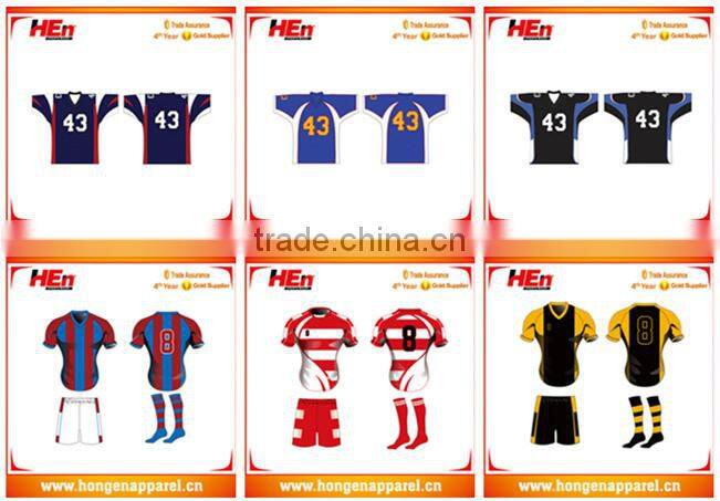 Hongen apparel subliamtion teenage stripe short sleeve soccer set